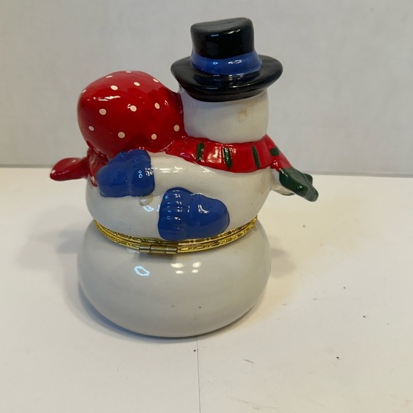 Vintage 1999 Keeping Warm Snowman Couple Ceramic Hinged Trinket Box 1st Edition - Picture 4 of 10